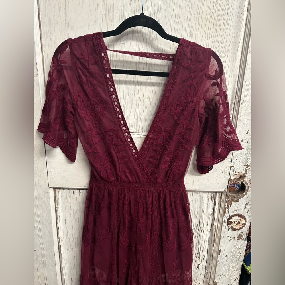 🌺🌺Maroon Lace Maxi Wide Leg Romper🌺🌺 - Picture 7 of 9